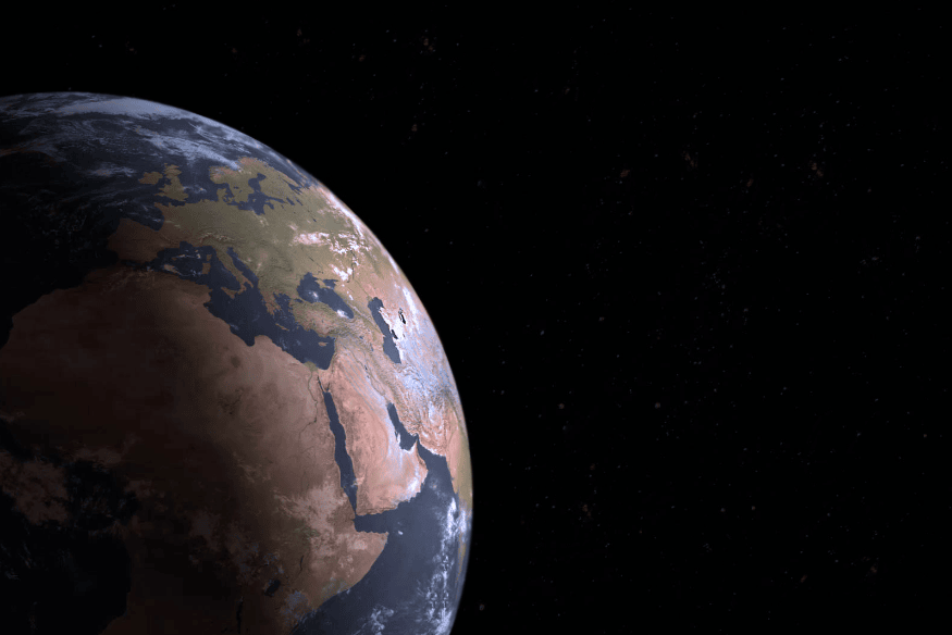 Planeta Terra visto do espaço com fundo escuro, imagem conceitual sobre a missão Euclid e sua contribuição para a cosmologia moderna.