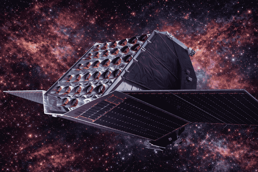 Telescópio espacial Plato em ilustração no espaço, missão europeia criada para buscar exoplanetas parecidos com a Terra e estudar sistemas planetários.