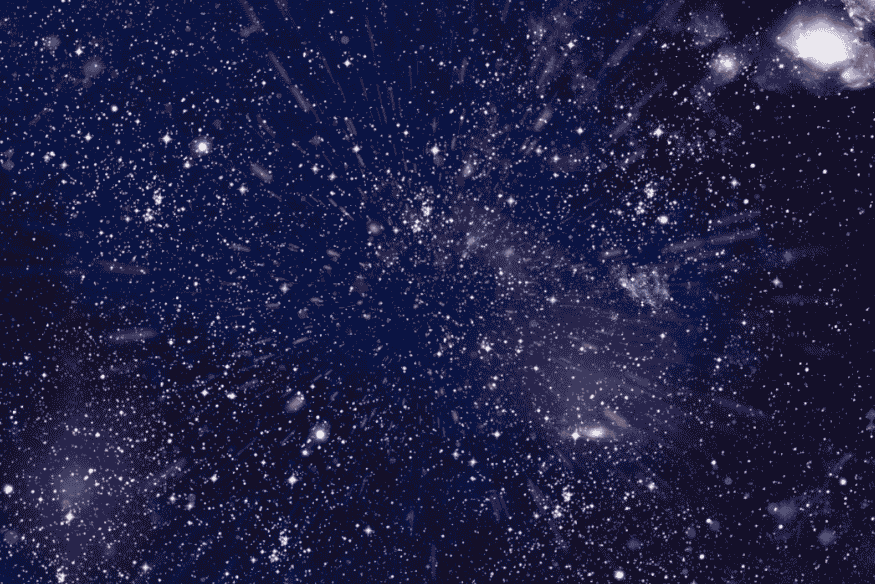 Campo profundo do universo com galáxias e estrelas espalhadas, representação visual de fenômenos cósmicos ligados a magnetars e radiação intensa.