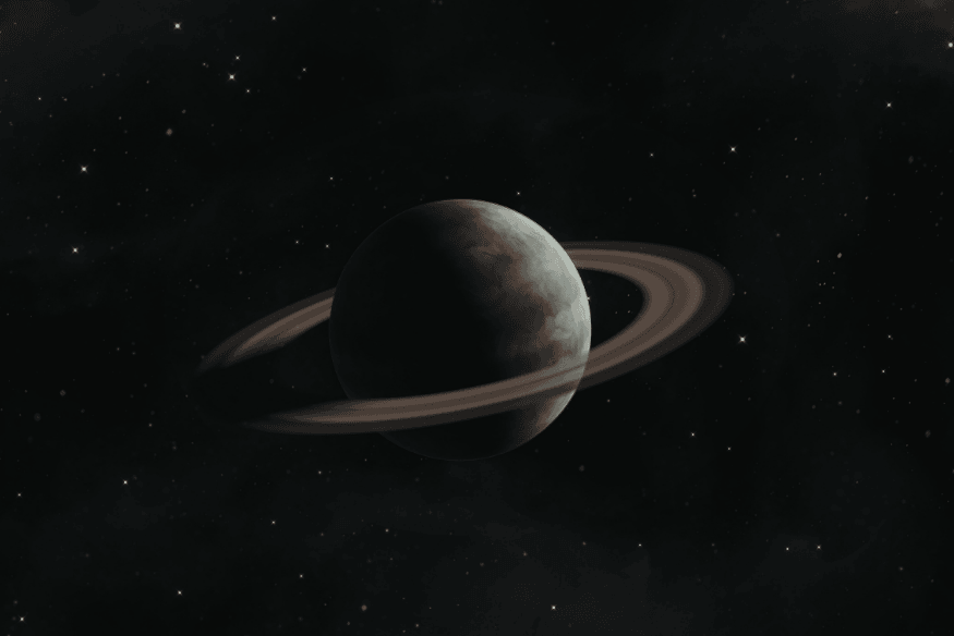 Saturno em destaque no espaço com seus anéis visíveis, ilustrando o planeta gasoso conhecido por ter densidade média menor que a da água.