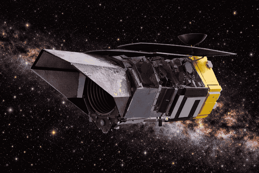 Representação do telescópio Roman da NASA em órbita no espaço profundo, imagem relacionada à nova missão espacial para estudar o universo em larga escala.